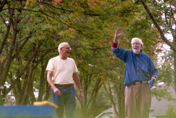Residents of Westminster Village enjoy time together outdoors in Terre Haute, Indiana