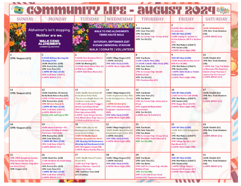 August 2024 Community Life Calendar