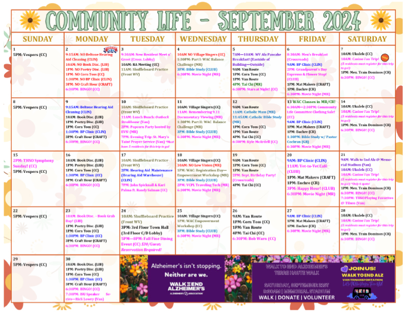 September 2024 Community Life Calendar