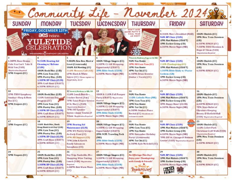 November 2024 Community Life Calendar