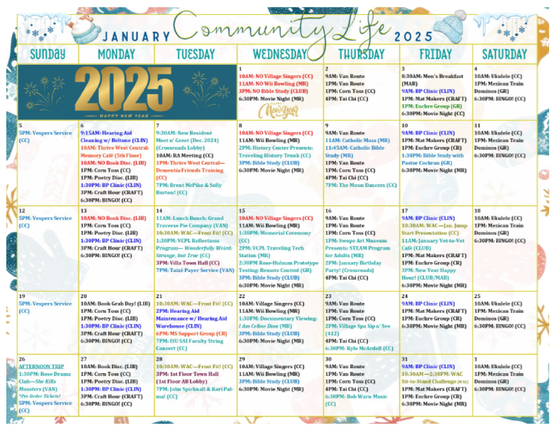 January 2025 Community Life Calendar