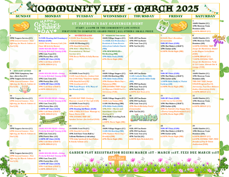 March 2025 Community Life Calendar