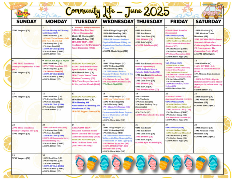 Westminster Village Community Life Calendar - June 2025